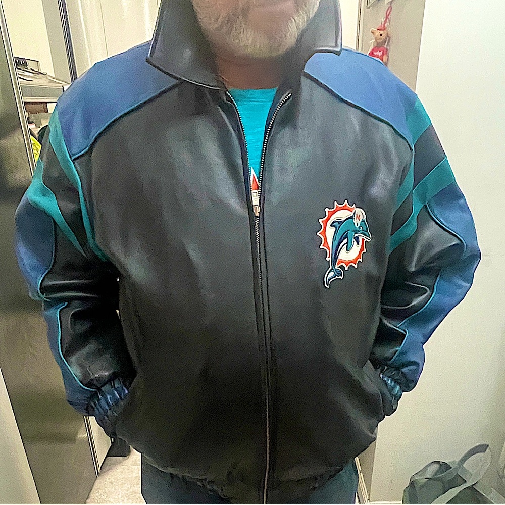 MIAMI DOLPHINS Leather Jacket (M) [Never Worm]